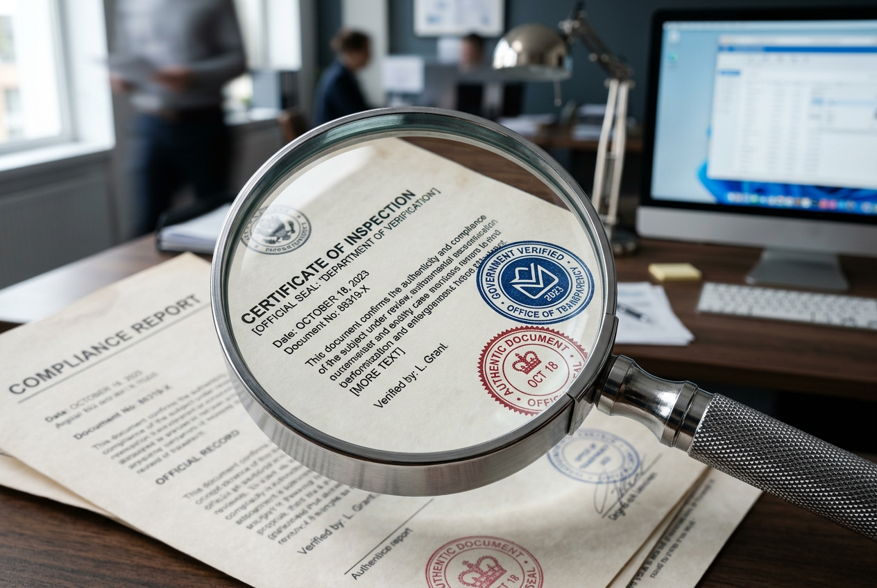 A physical magnifying glass hovering over a contract document, symbolizing scrutiny and transparency.